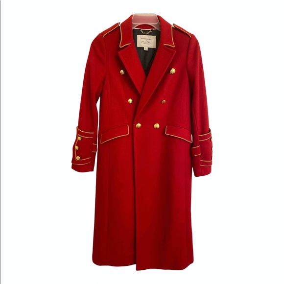 Olivia Palermo for BR Red Wool Maxi Military Coat - Picture 7 of 9